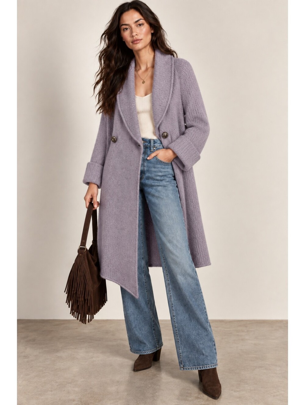 Soft Surroundings Telluride Topper Lilac Mohair Wool Blend Cardigan Medium